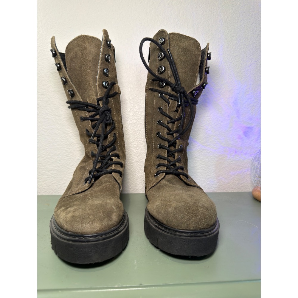 Vince Camuto Magjen Olive Green Suede Combat Boots Lug Sole Size 6
